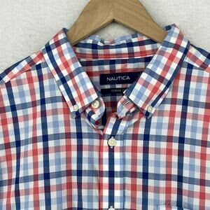 Nautica Red and Blue Plaid Casual Button Down Shirt